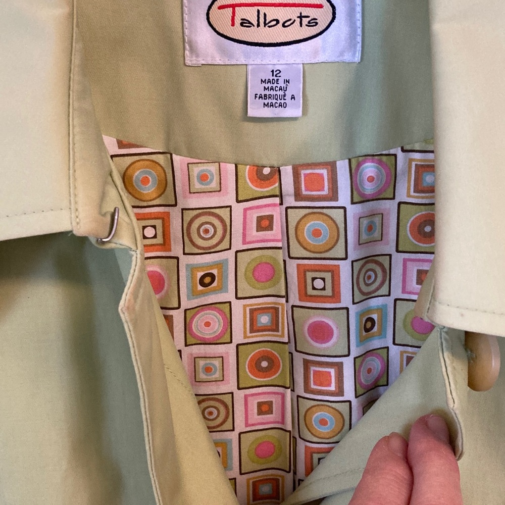 Talbots Light Lime Green Trench Coat - Picture 3 of 8